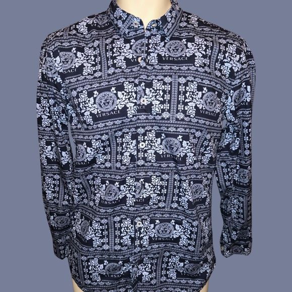 Men’s Versace Logo Slim Fit Button Down Shirt Size Medium - Picture 2 of 7